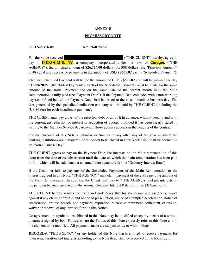 promissory note redacted